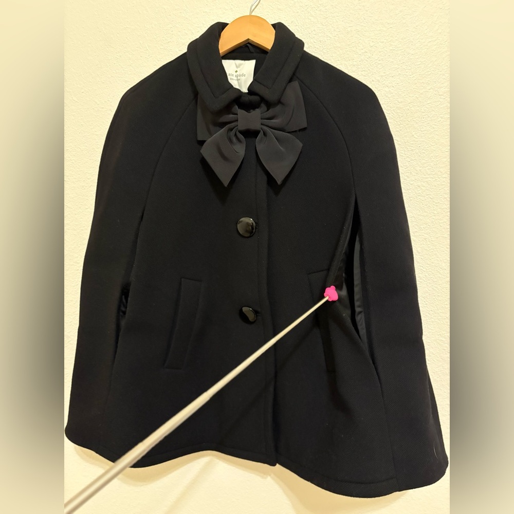 Kate Spade Black Wool Cape with Bow Accent - Picture 12 of 14
